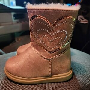 Rachel Amelie Girls Boots Size 6 Brown Heart Sequin Rhinestone  Embellished Love